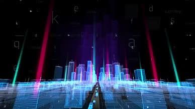 三维全息赛博朋克霓虹灯城市高科技公司宣传视频的预览图